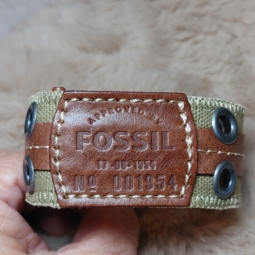 Men's Fossil Leather and Canvas Bracelet